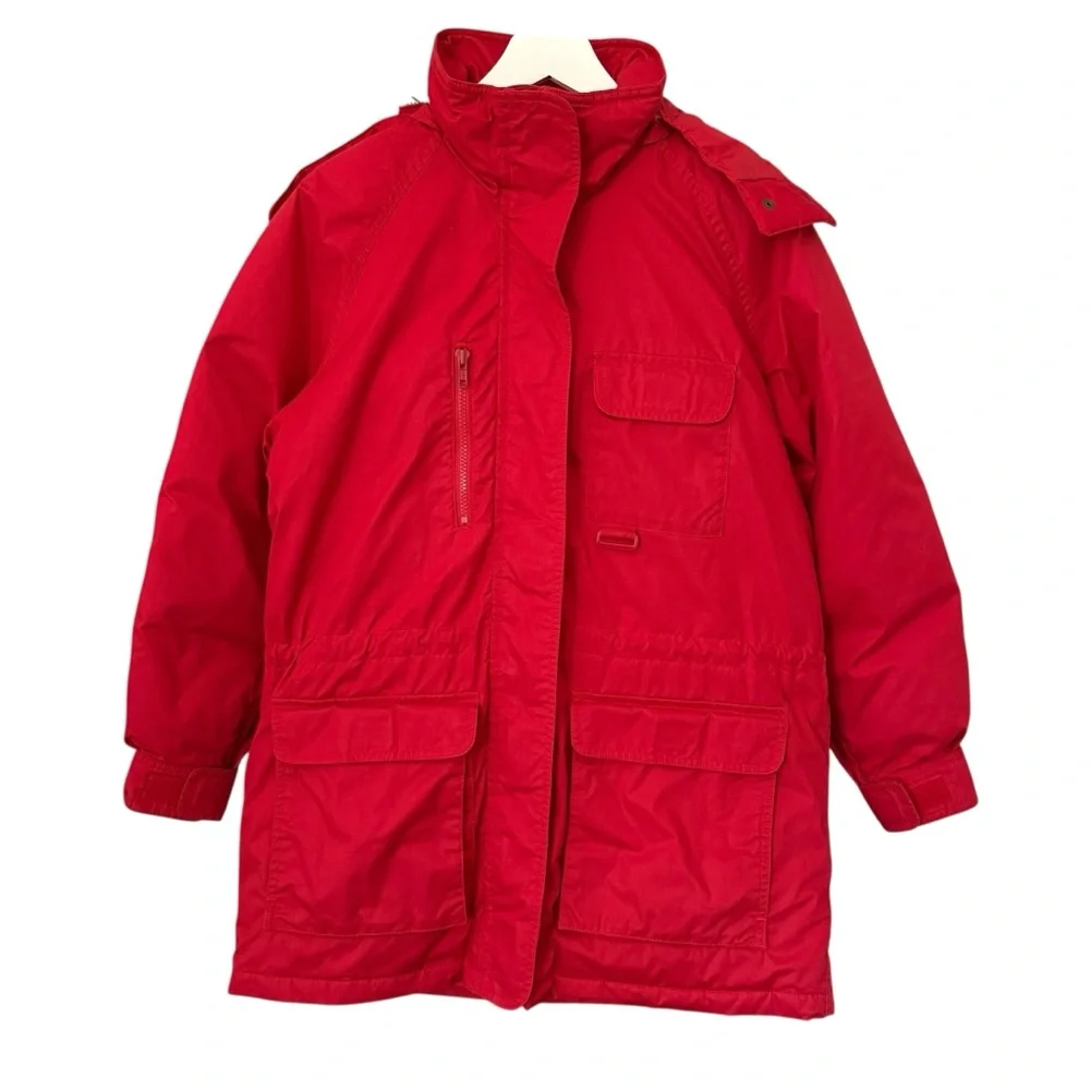 Vintage 90s Eddie Bauer Goose Down Red Snow Insulated Heavy Hooded Jacket Medium - Picture 14 of 15